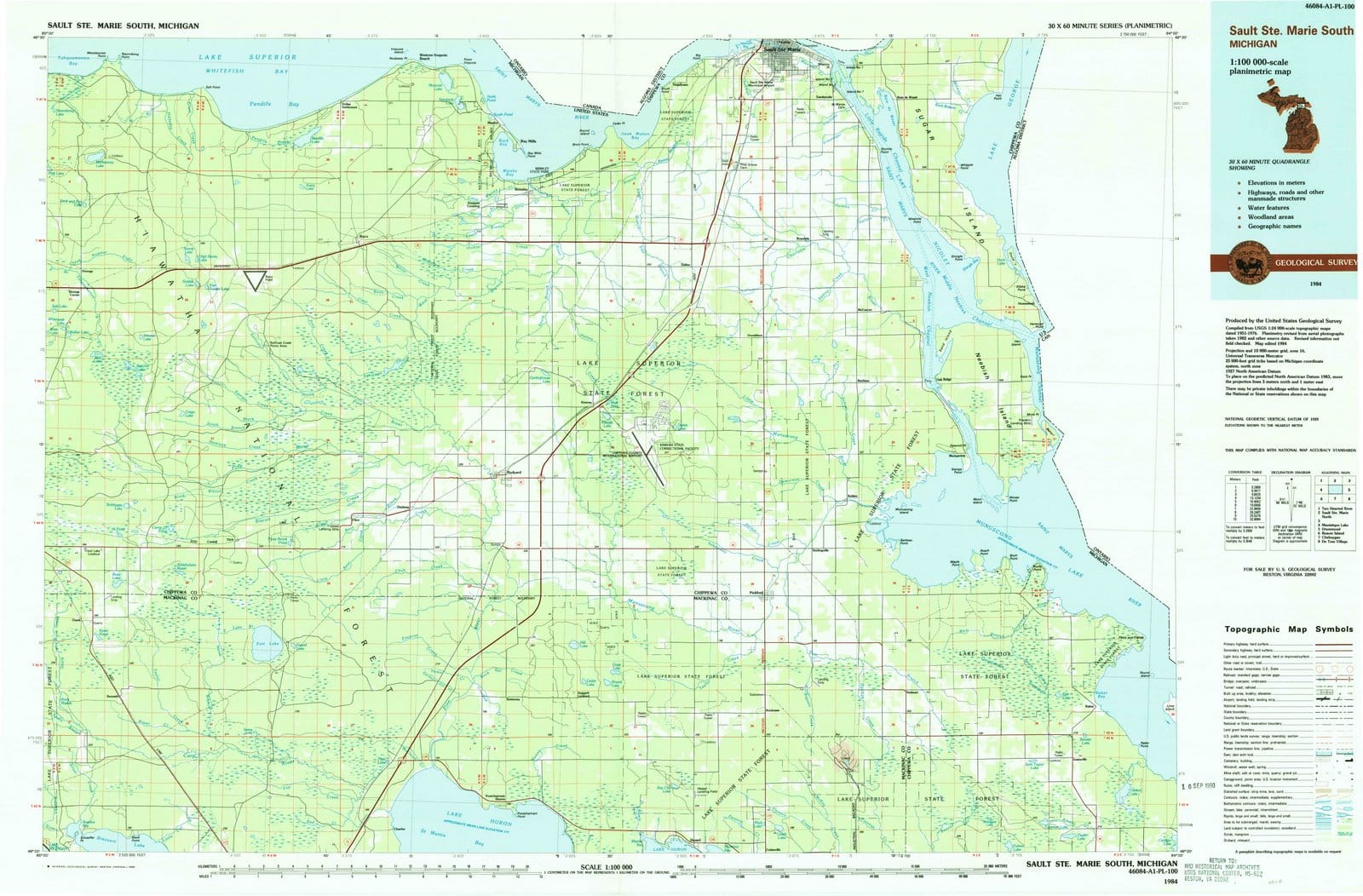 1984 Sault Ste. Marie, MI - Michigan - USGS Topographic Map