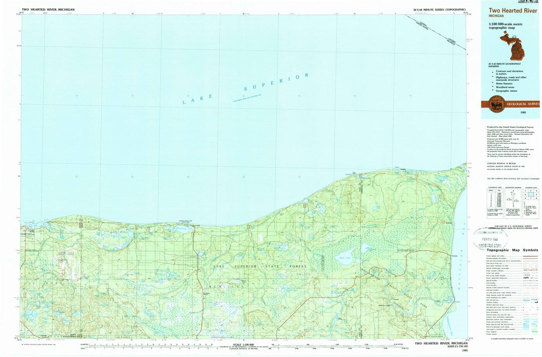 1985 Two Hearted River, MI - Michigan - USGS Topographic Map