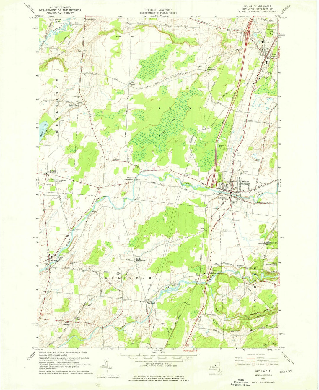 1959 Adams, NY - New York - USGS Topographic Map