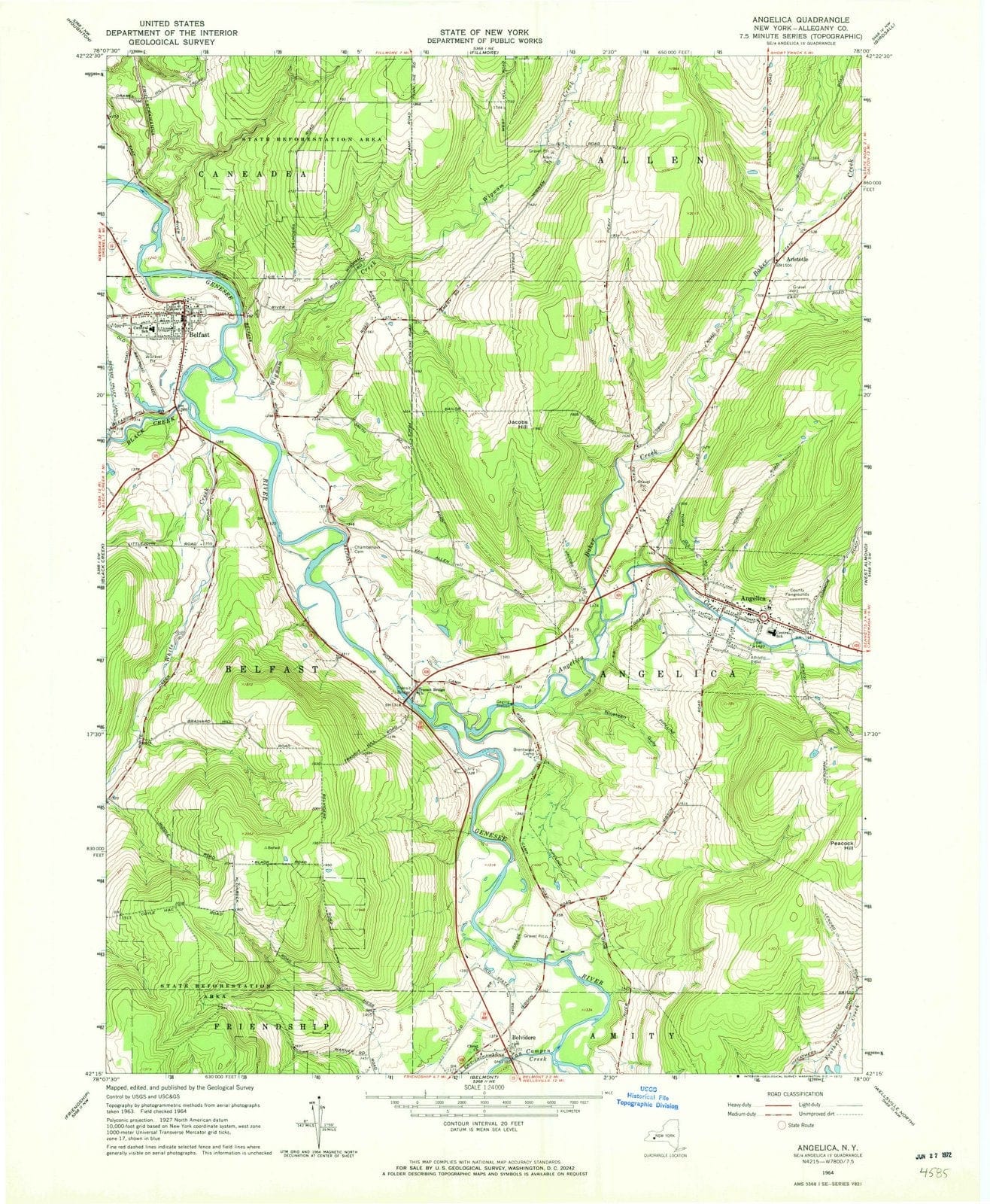 1964 Angelica, NY - New York - USGS Topographic Map