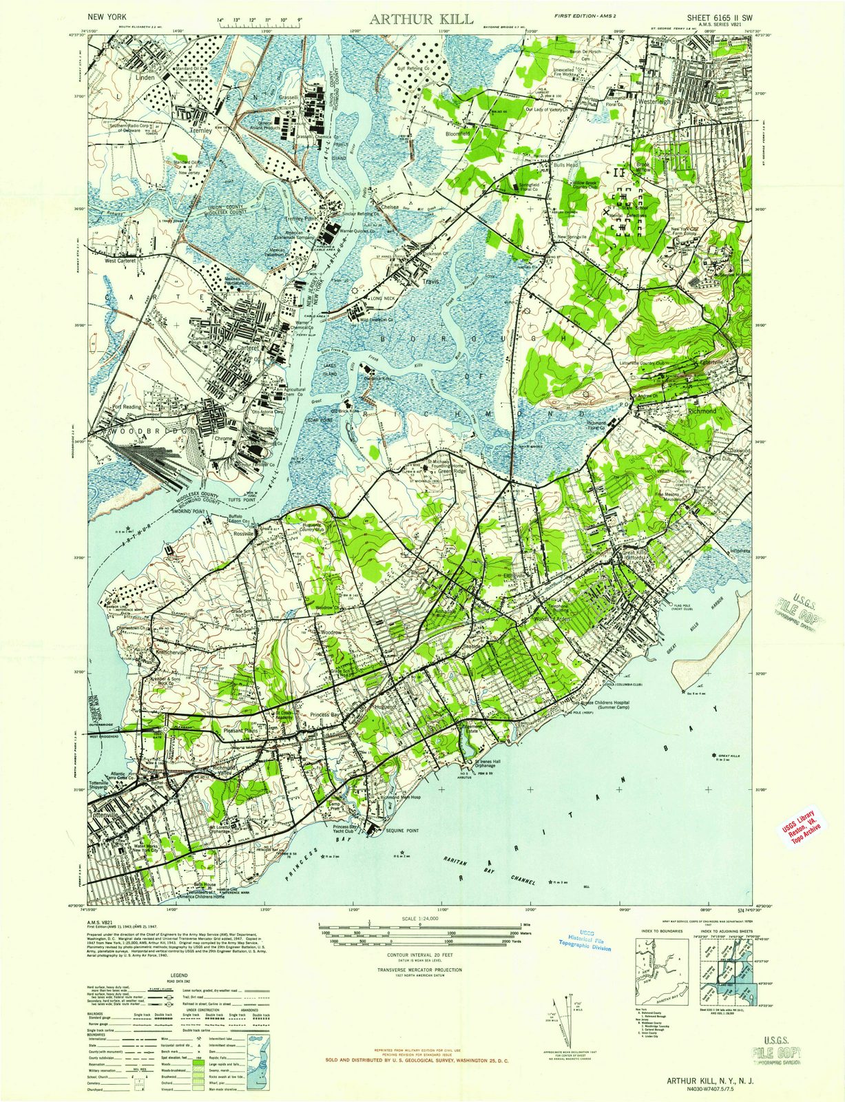 1947 Arthur Kill, NY - New York - USGS Topographic Map