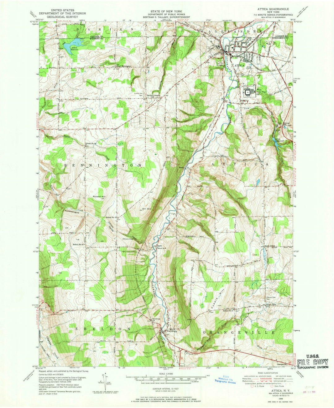 1949 Attica, NY - New York - USGS Topographic Map