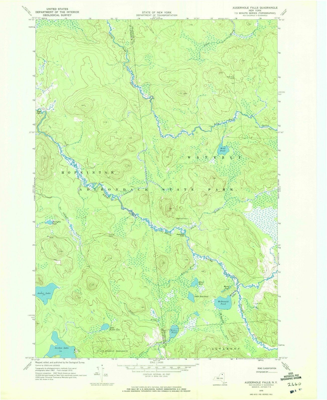 1970 Augerhole Falls, NY - New York - USGS Topographic Map