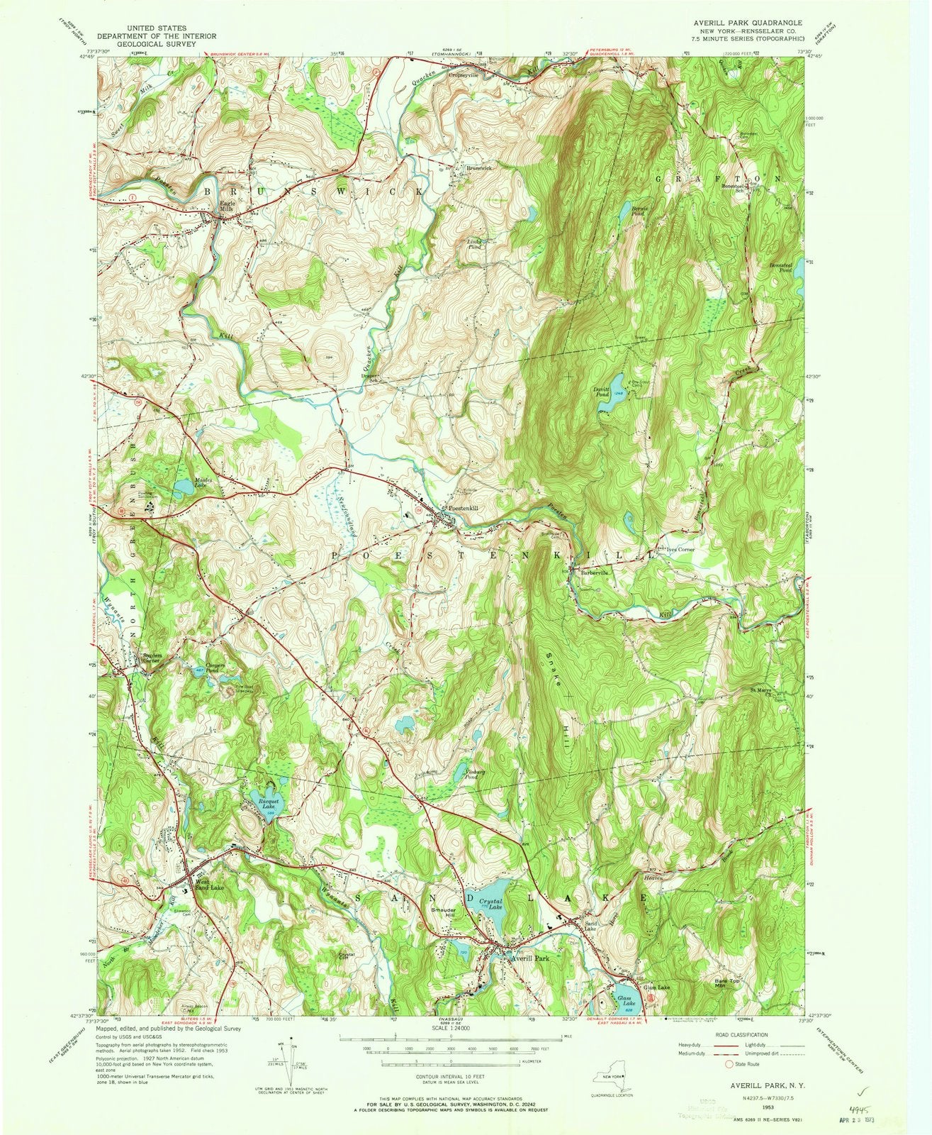 1953 Averill Park, NY - New York - USGS Topographic Map
