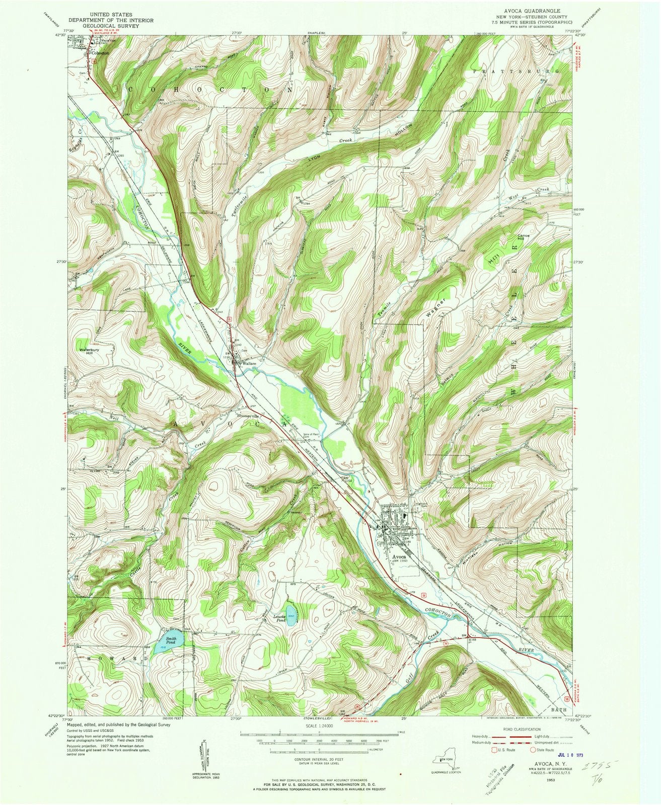 1953 Avoca, NY - New York - USGS Topographic Map