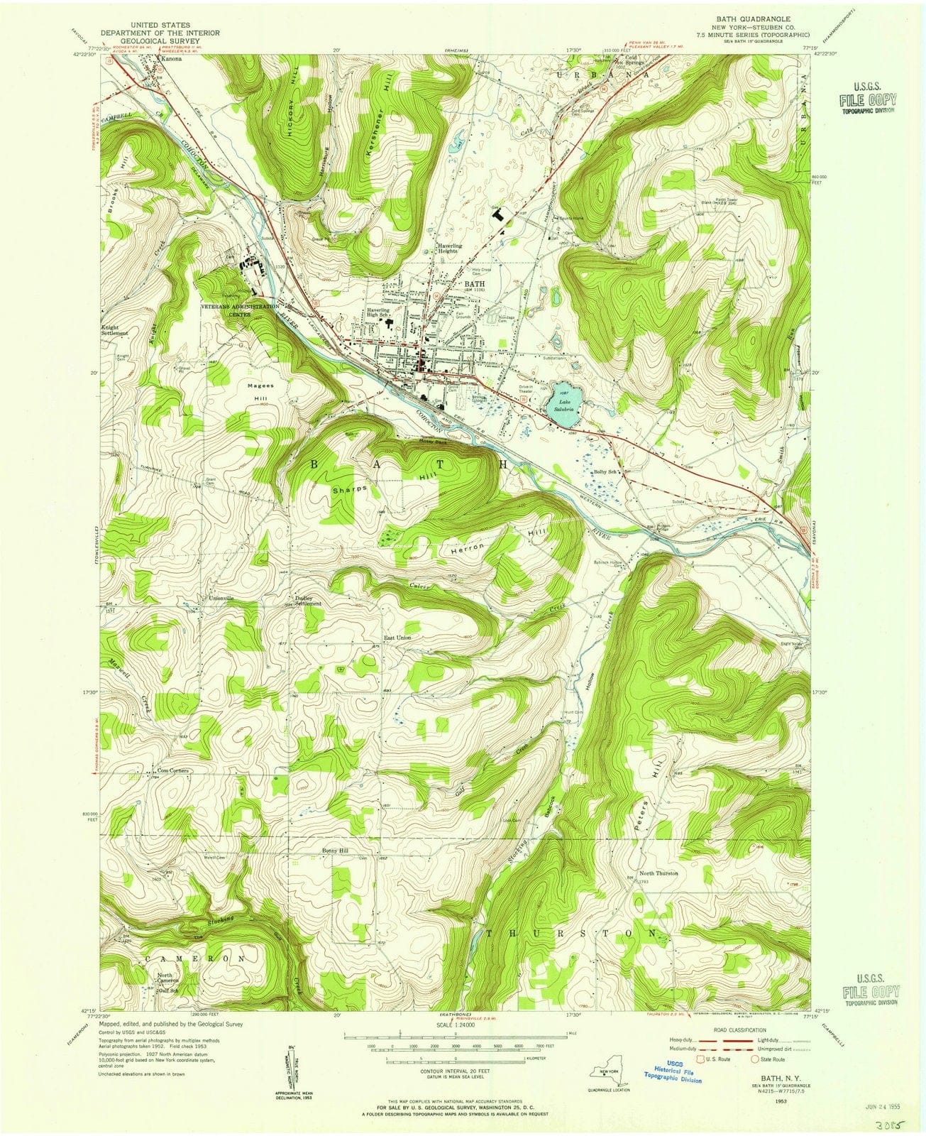 1953 Bath, NY - New York - USGS Topographic Map