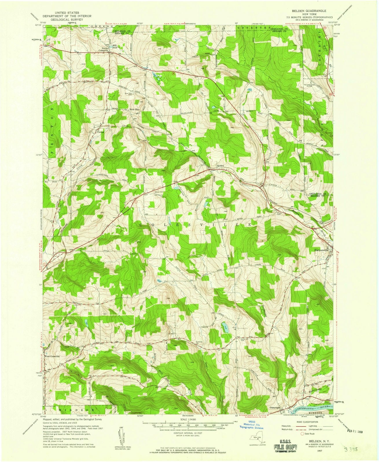 1957 Belden, NY - New York - USGS Topographic Map