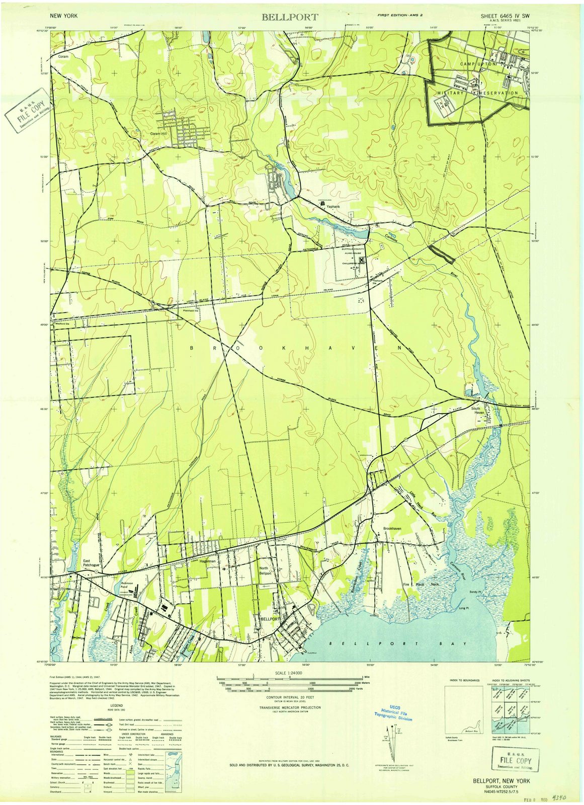 1947 Bellport, NY - New York - USGS Topographic Map
