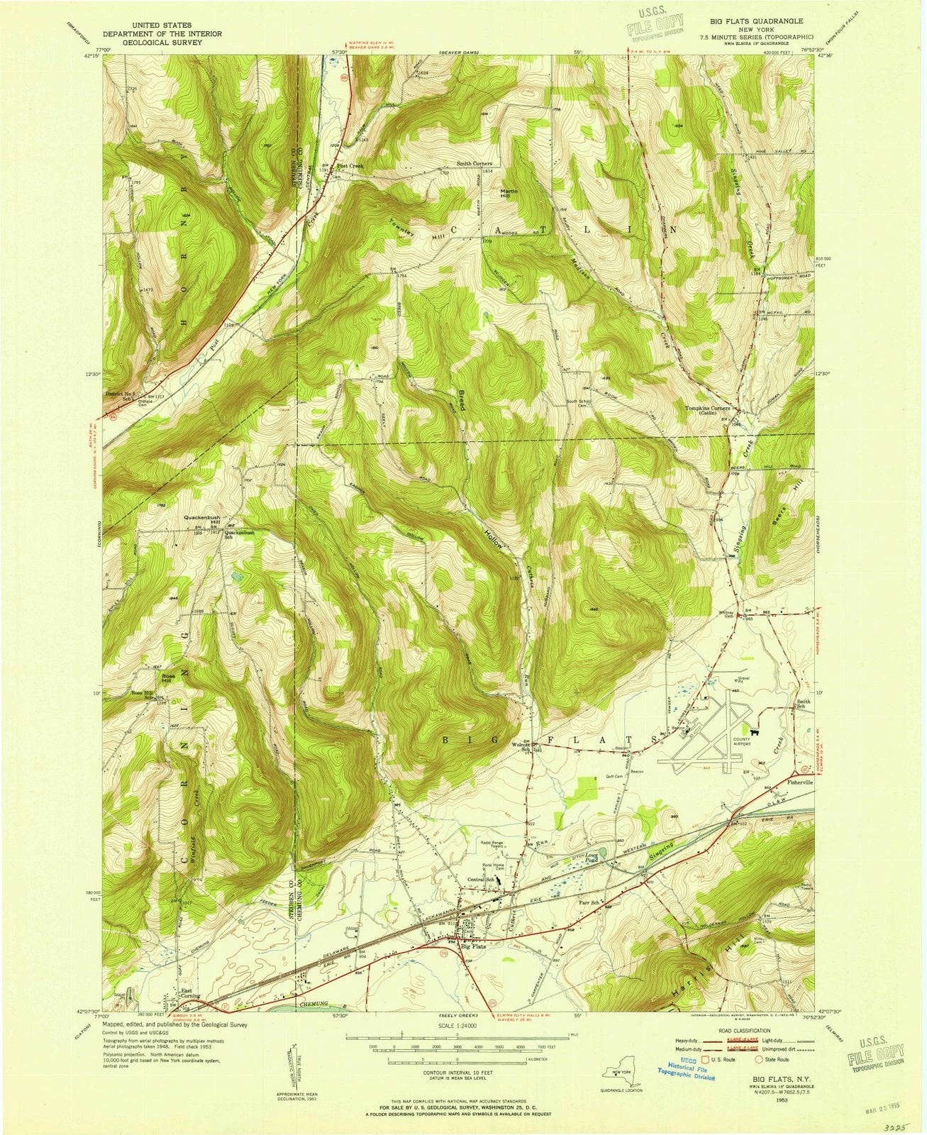 1953 Big Flats, NY - New York - USGS Topographic Map