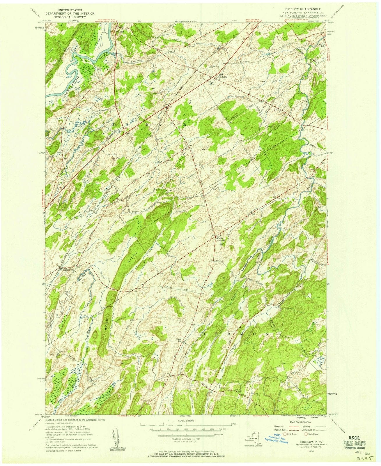 1956 Bigelow, NY - New York - USGS Topographic Map