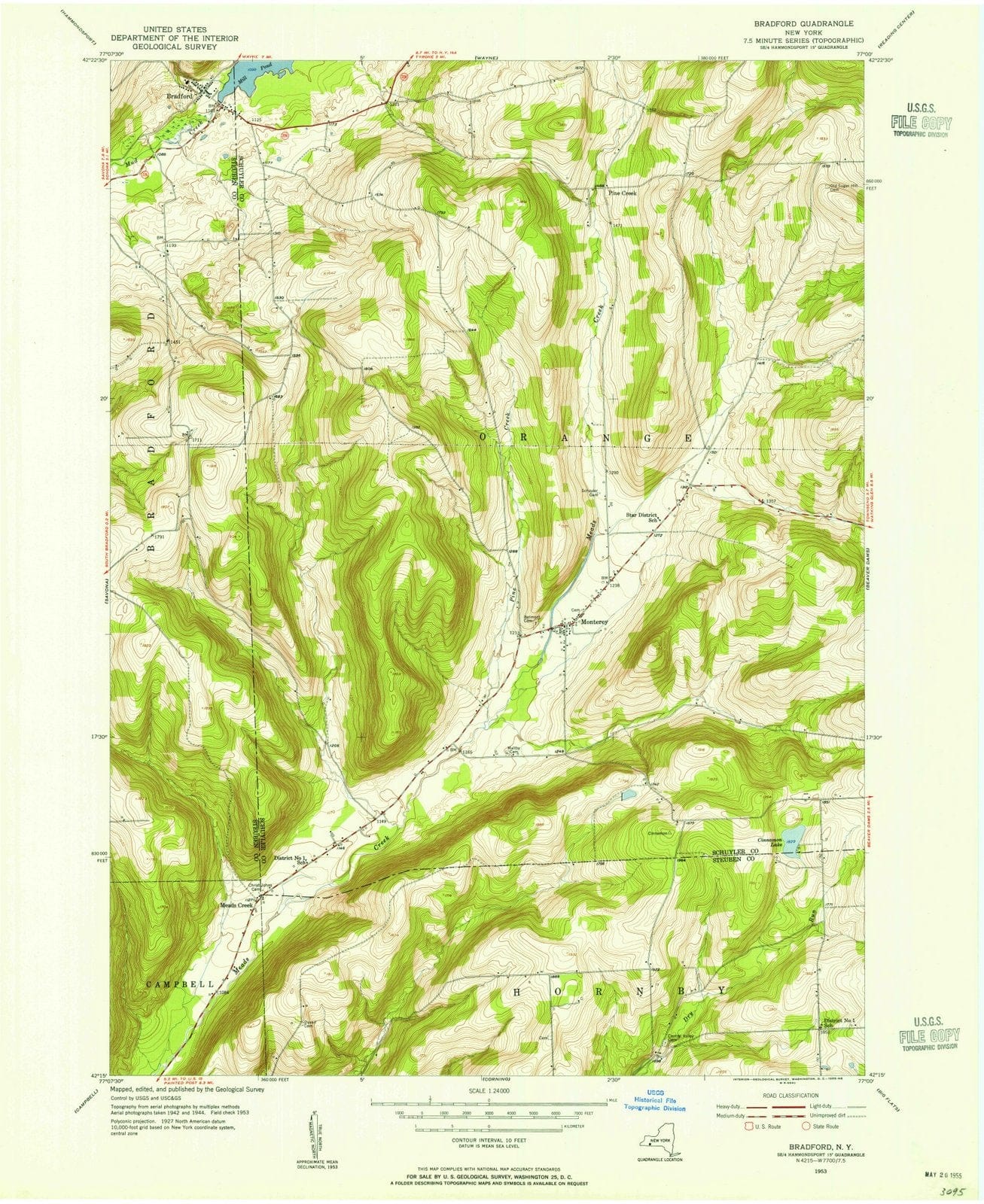1953 Bradford, NY - New York - USGS Topographic Map