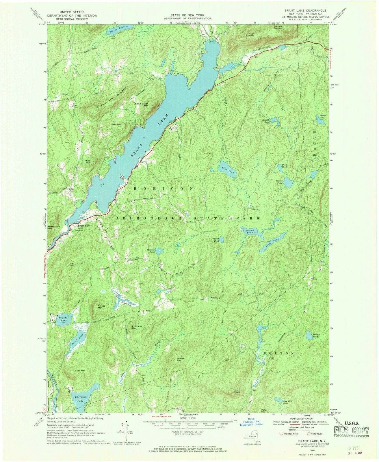1966 Brant Lake, NY - New York - USGS Topographic Map