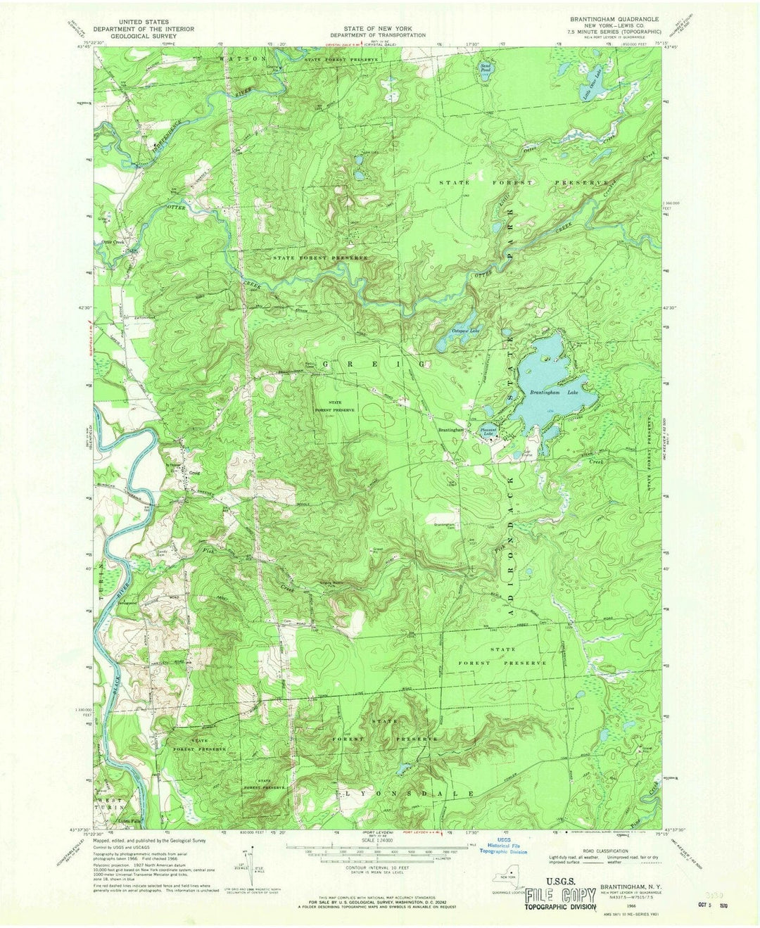 1966 Brantingham, NY - New York - USGS Topographic Map