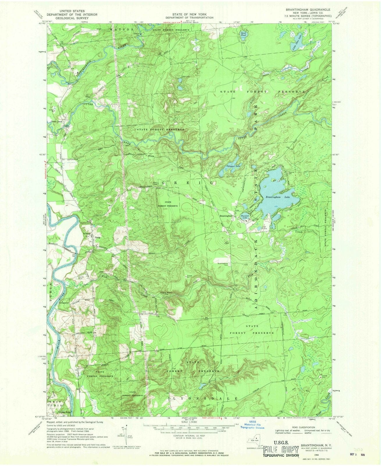 1966 Brantingham, NY - New York - USGS Topographic Map