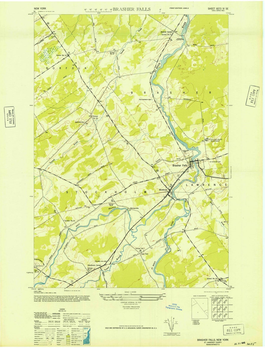 1946 Brasher Falls, NY - New York - USGS Topographic Map