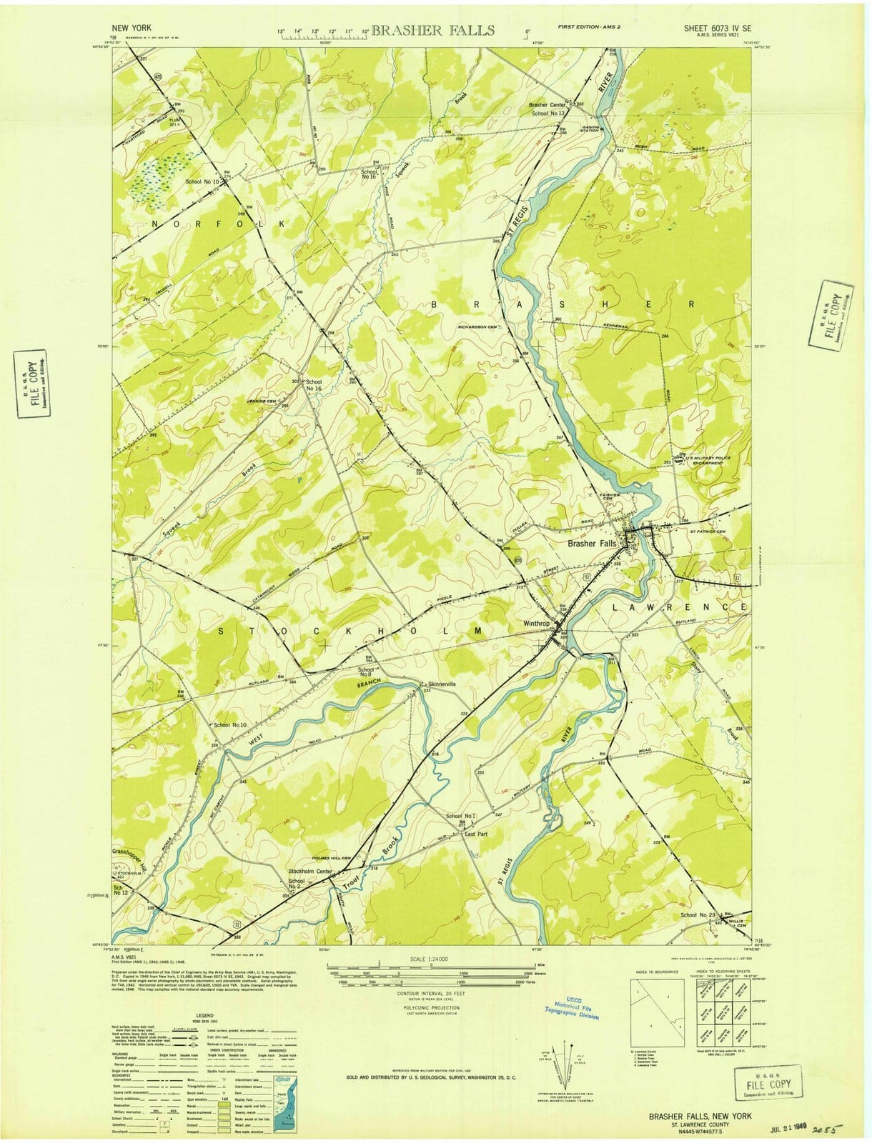 1946 Brasher Falls, NY - New York - USGS Topographic Map