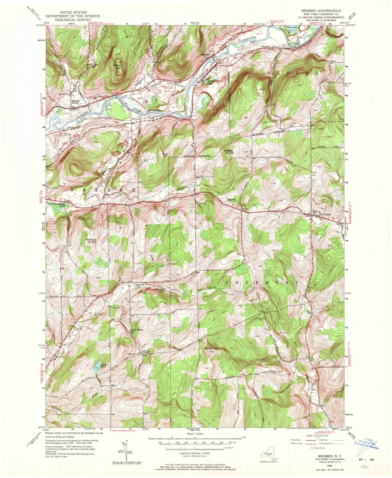 1949 Brisben, NY - New York - USGS Topographic Map