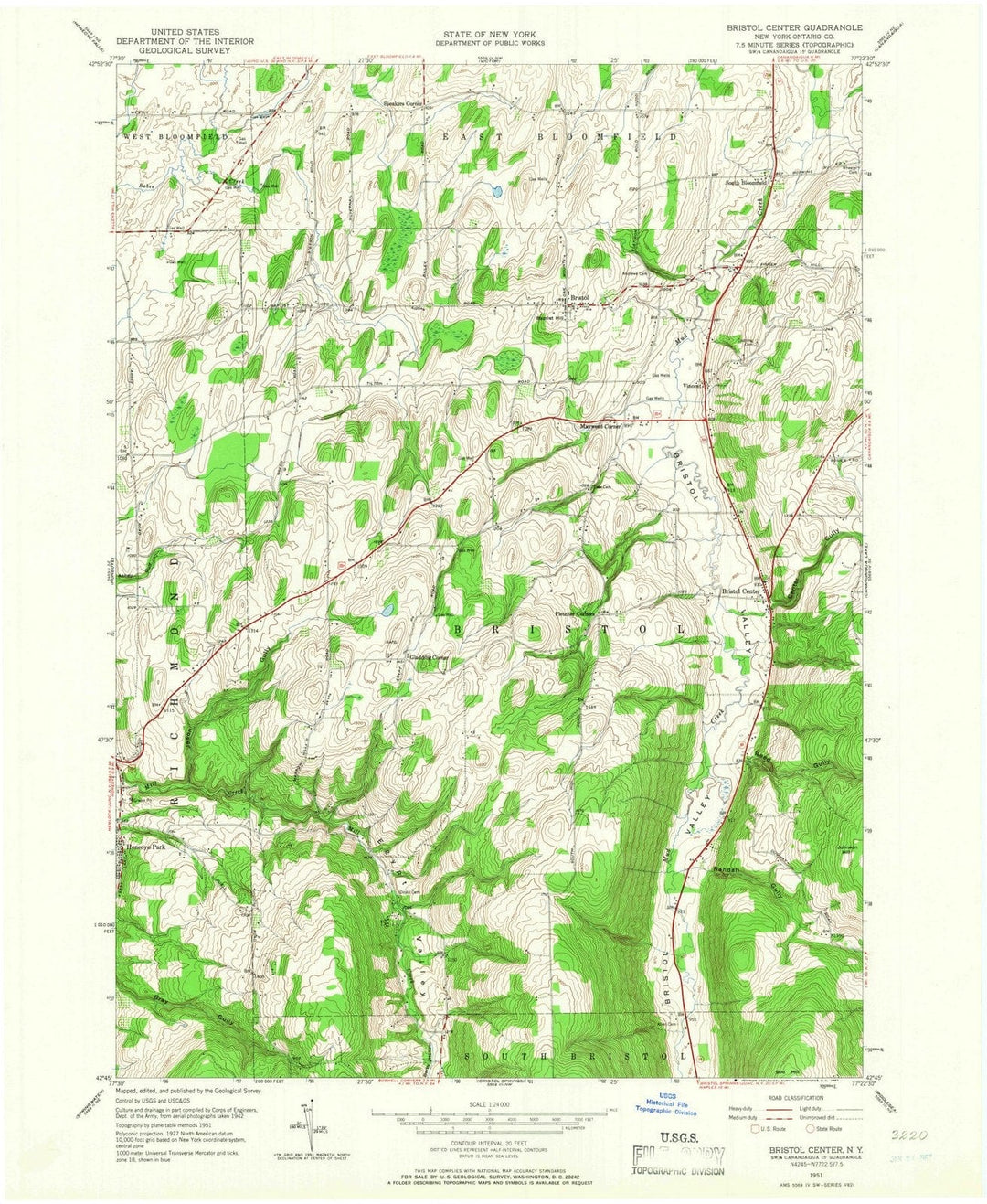 1951 Bristol Center, NY - New York - USGS Topographic Map