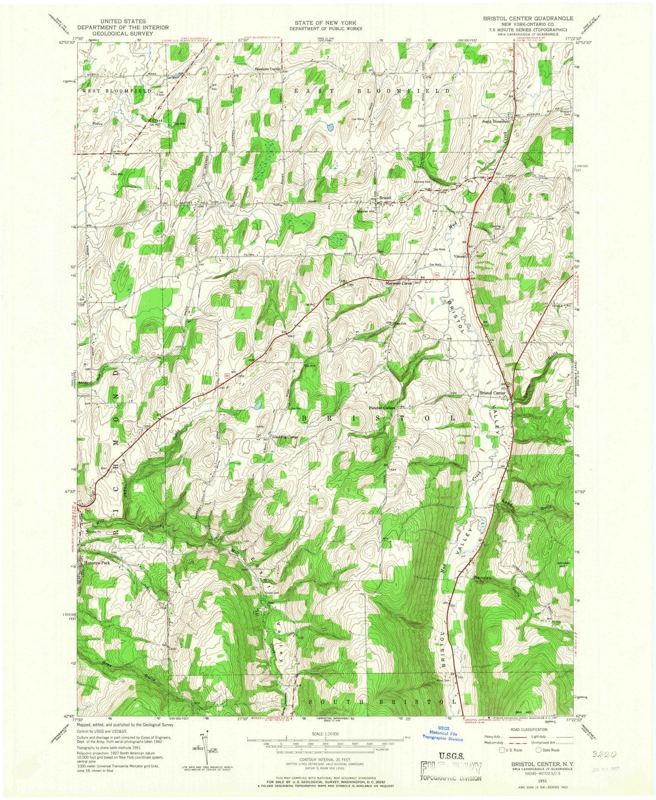 1951 Bristol Center, NY - New York - USGS Topographic Map