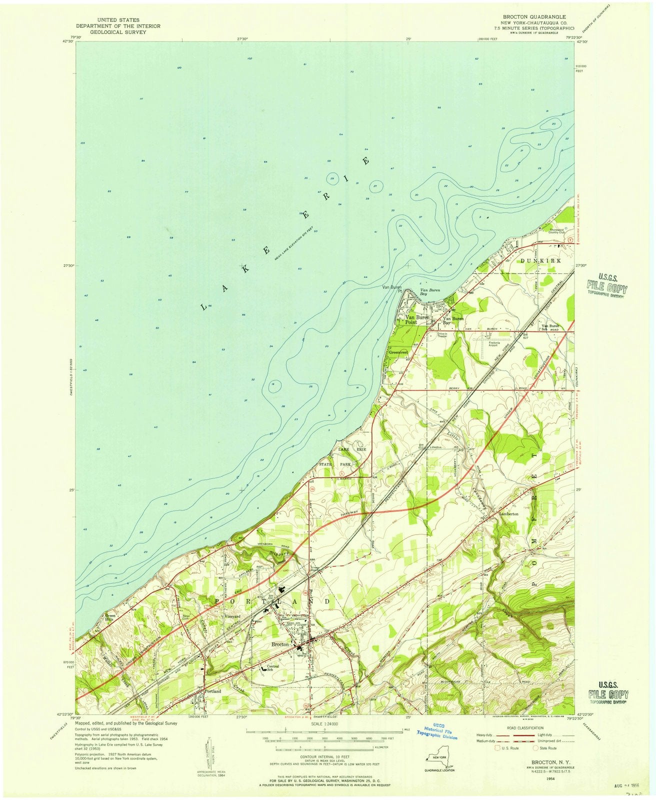 1954 Brocton, NY - New York - USGS Topographic Map