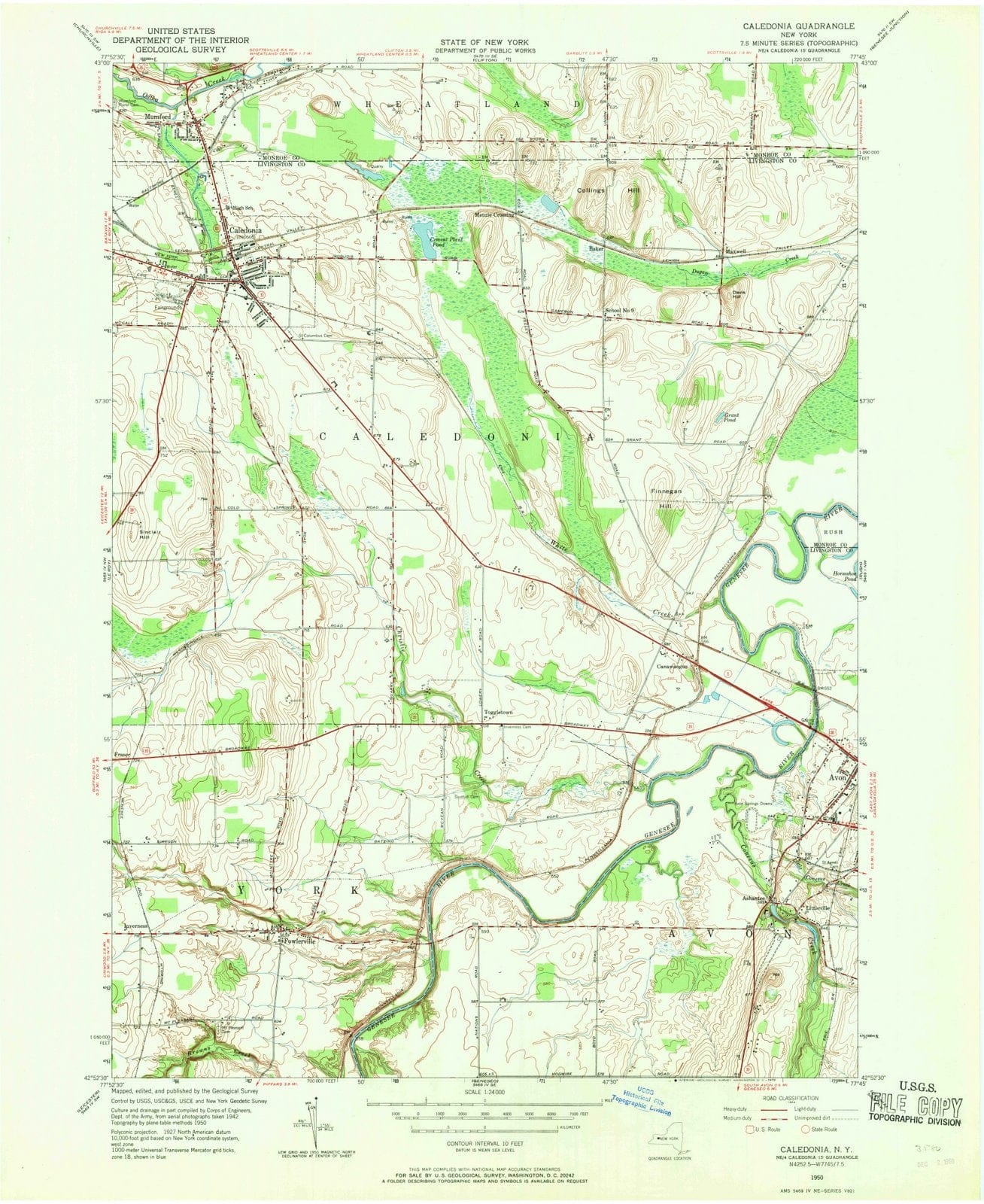1950 Caledonia, NY - New York - USGS Topographic Map