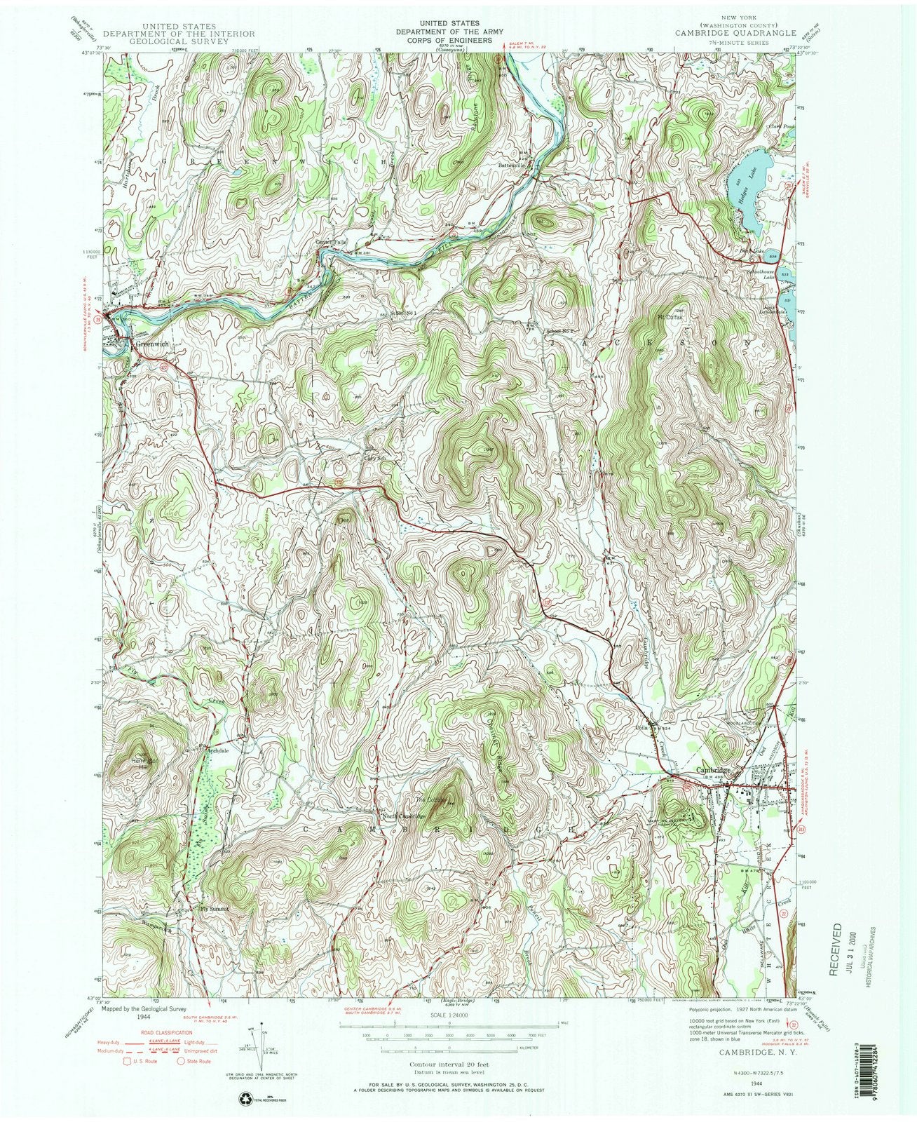 1944 Cambridge, NY - New York - USGS Topographic Map