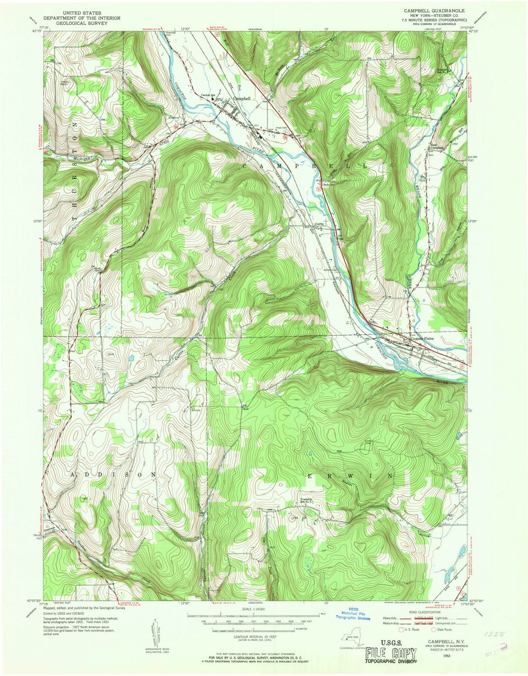 1953 Campbell, NY - New York - USGS Topographic Map