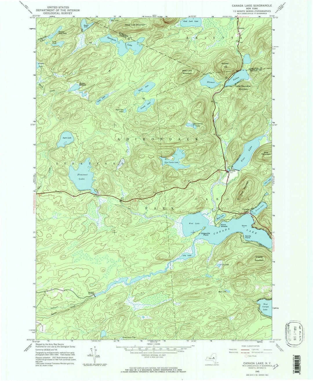 1945 Canada Lake, NY - New York - USGS Topographic Map