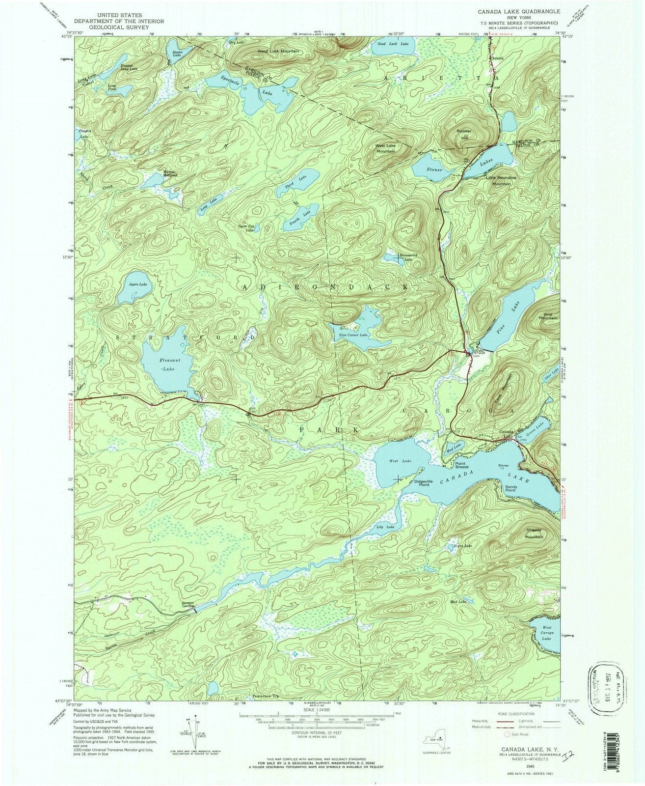 1945 Canada Lake, NY - New York - USGS Topographic Map