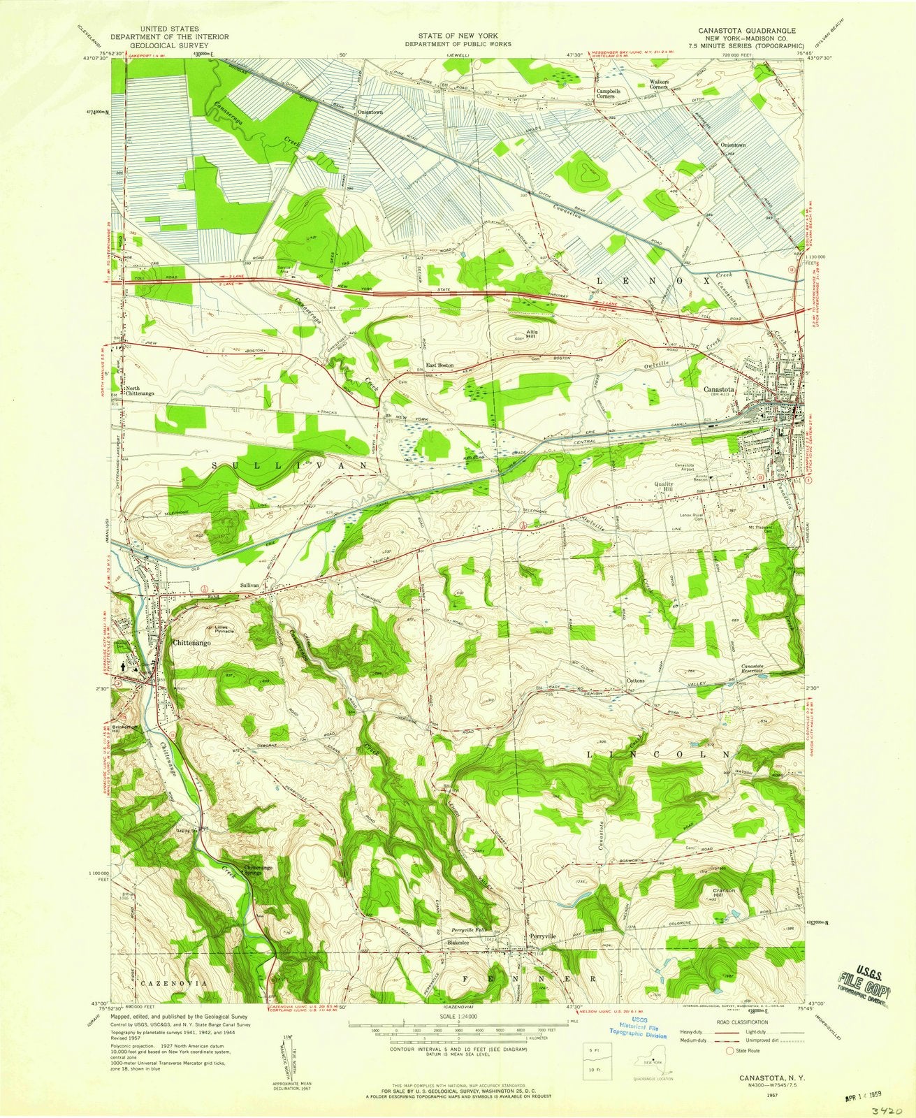 1957 Canastota, NY - New York - USGS Topographic Map