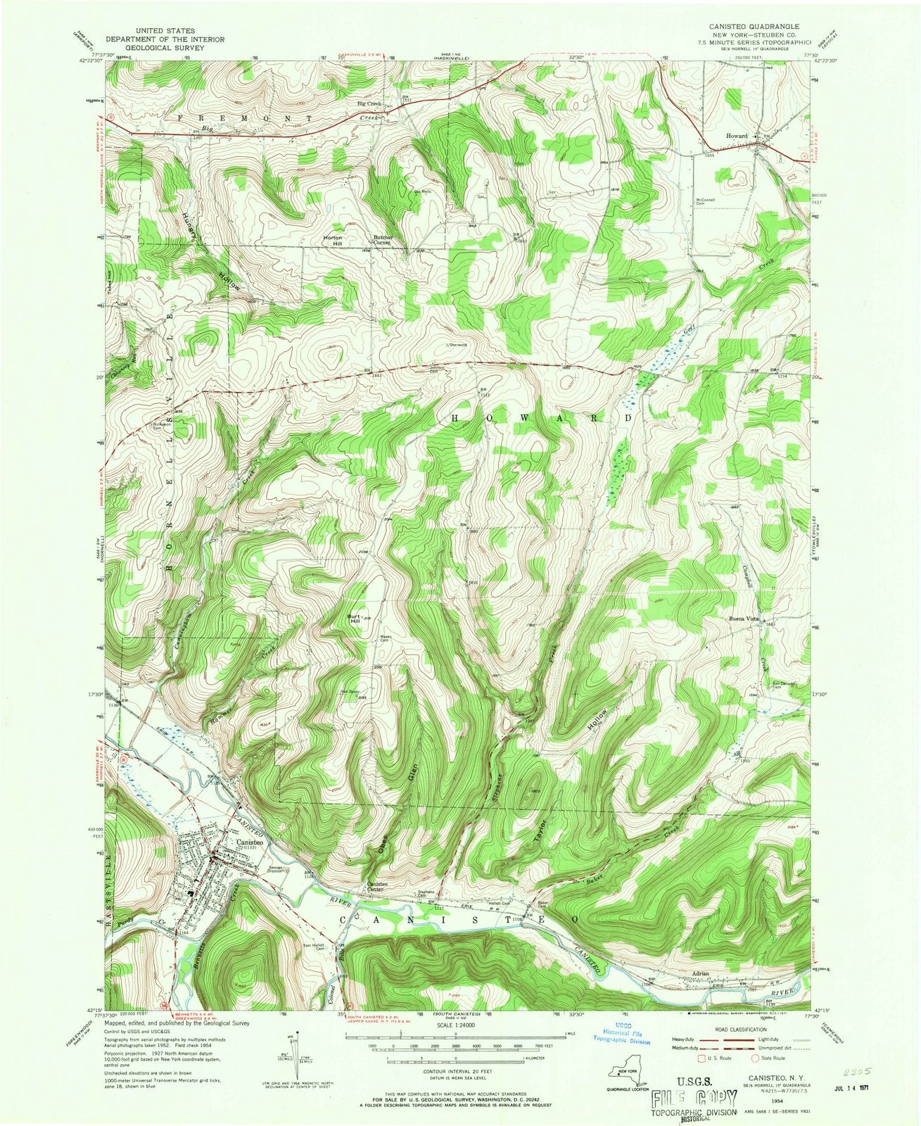 1954 Canisteo, NY - New York - USGS Topographic Map