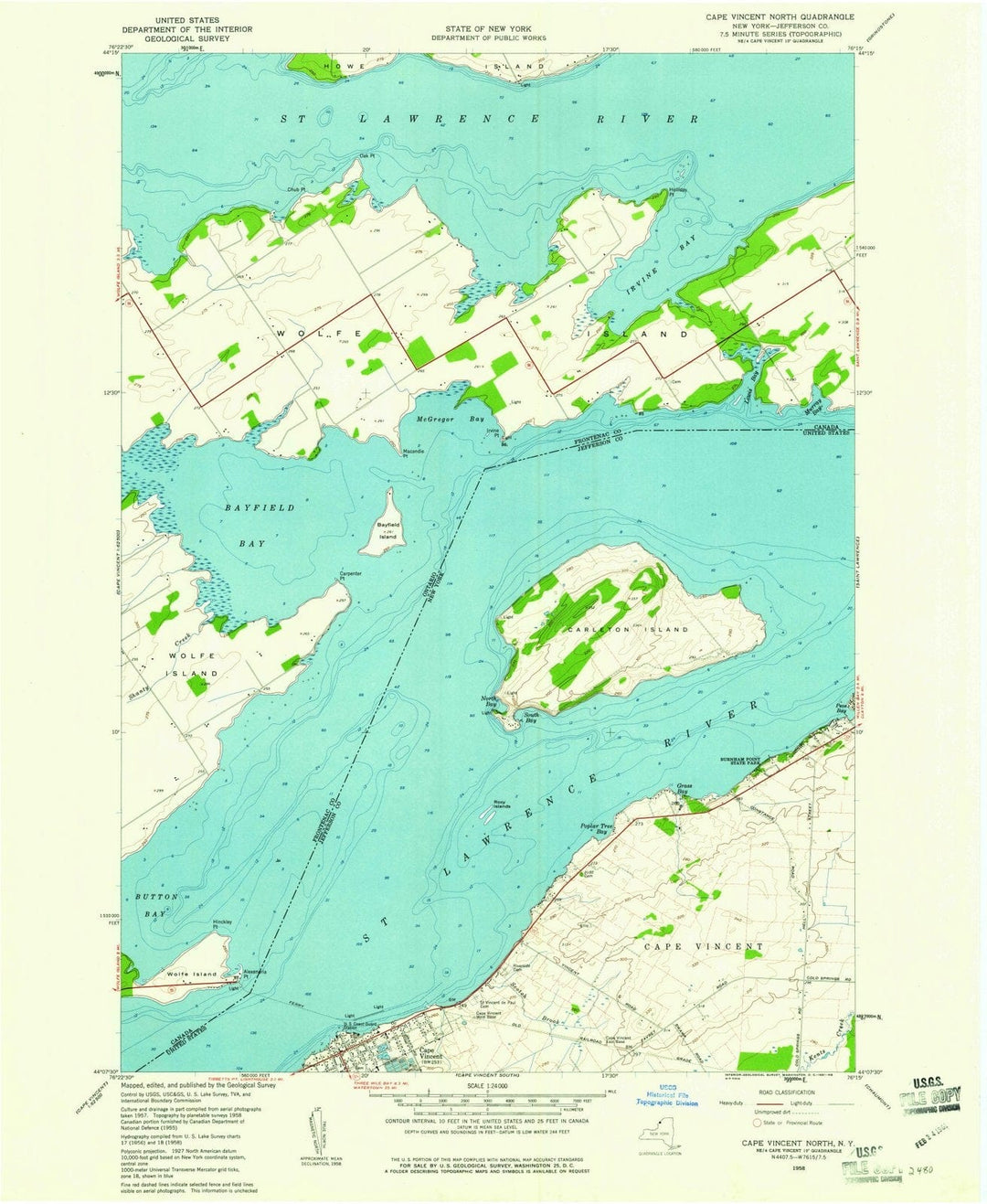 1958 Cape Vincent North, NY - New York - USGS Topographic Map