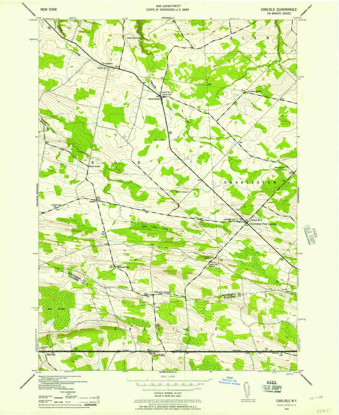 1943 Carlisle, NY - New York - USGS Topographic Map