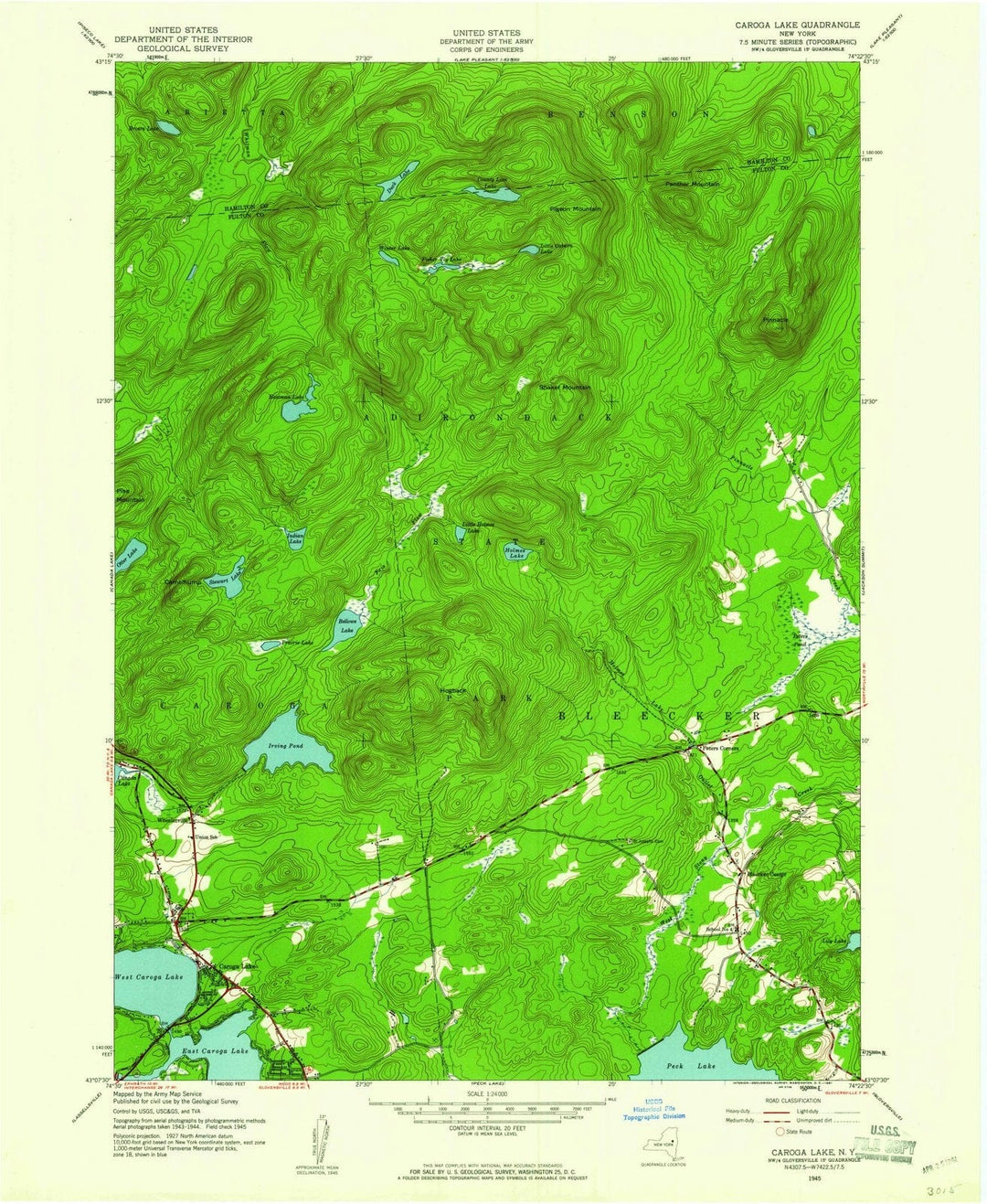1945 Caroga Lake, NY - New York - USGS Topographic Map