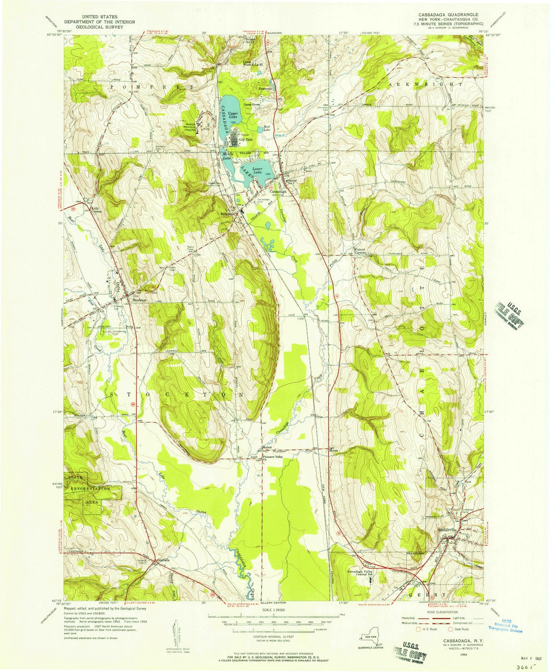 1954 Cassadaga, NY - New York - USGS Topographic Map