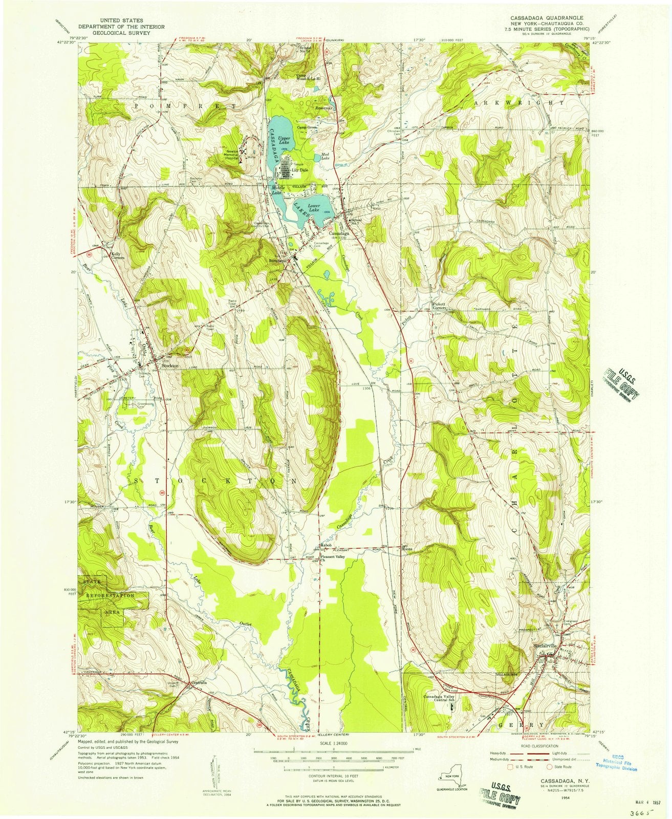 1954 Cassadaga, NY - New York - USGS Topographic Map