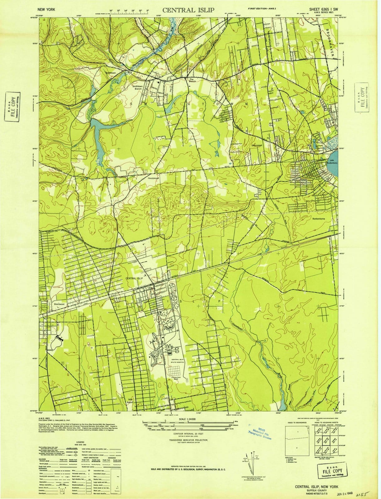 1947 Central Islip, NY - New York - USGS Topographic Map