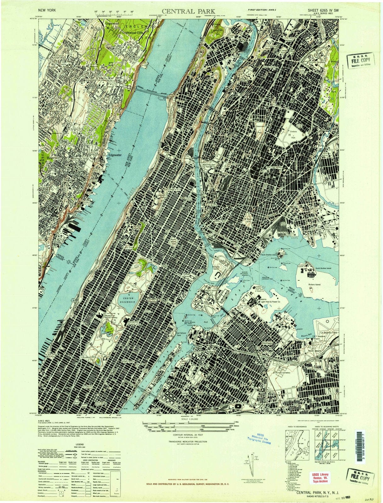 1947 Central Park, NY - New York - USGS Topographic Map