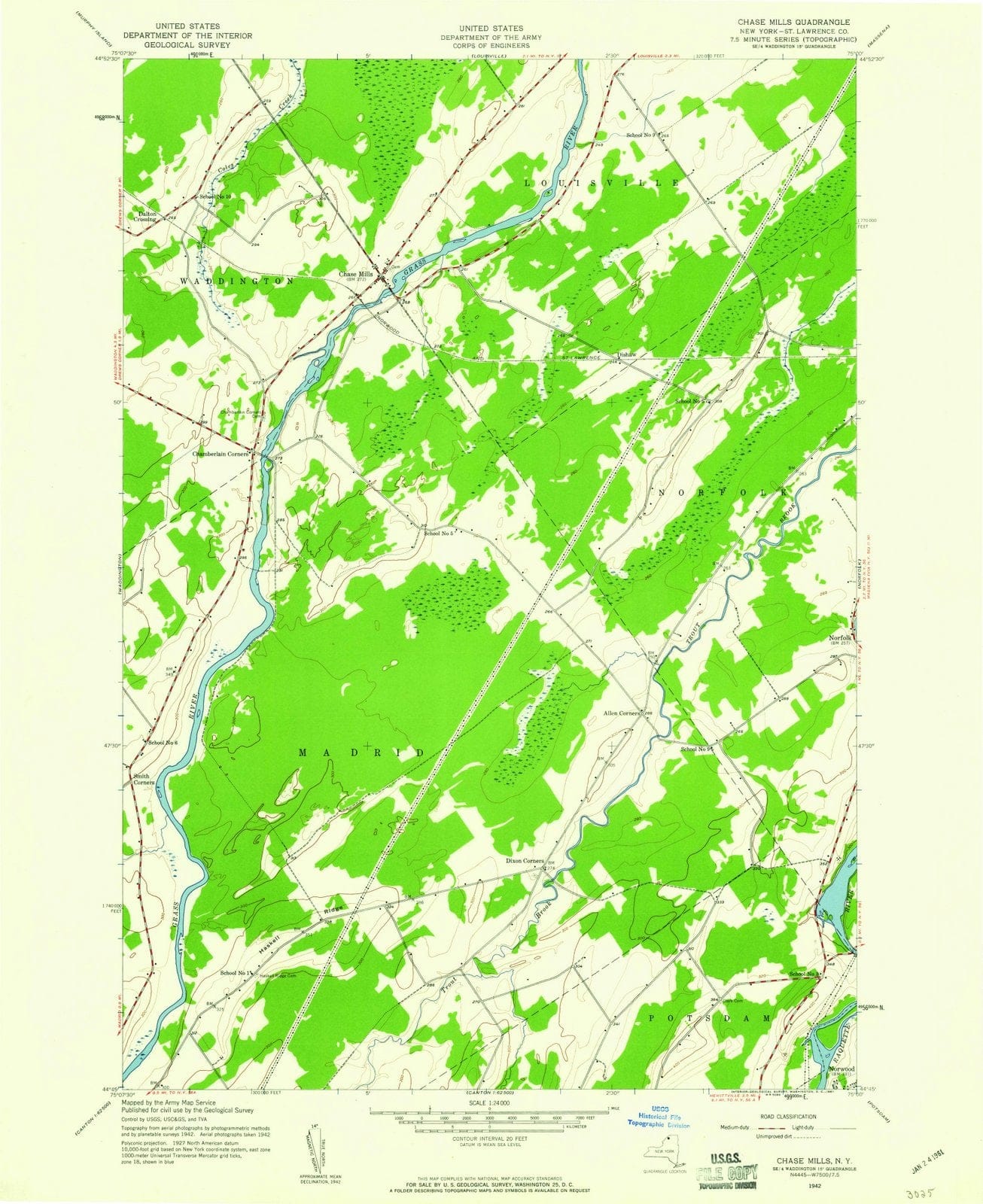 1942 Chase Mills, NY - New York - USGS Topographic Map
