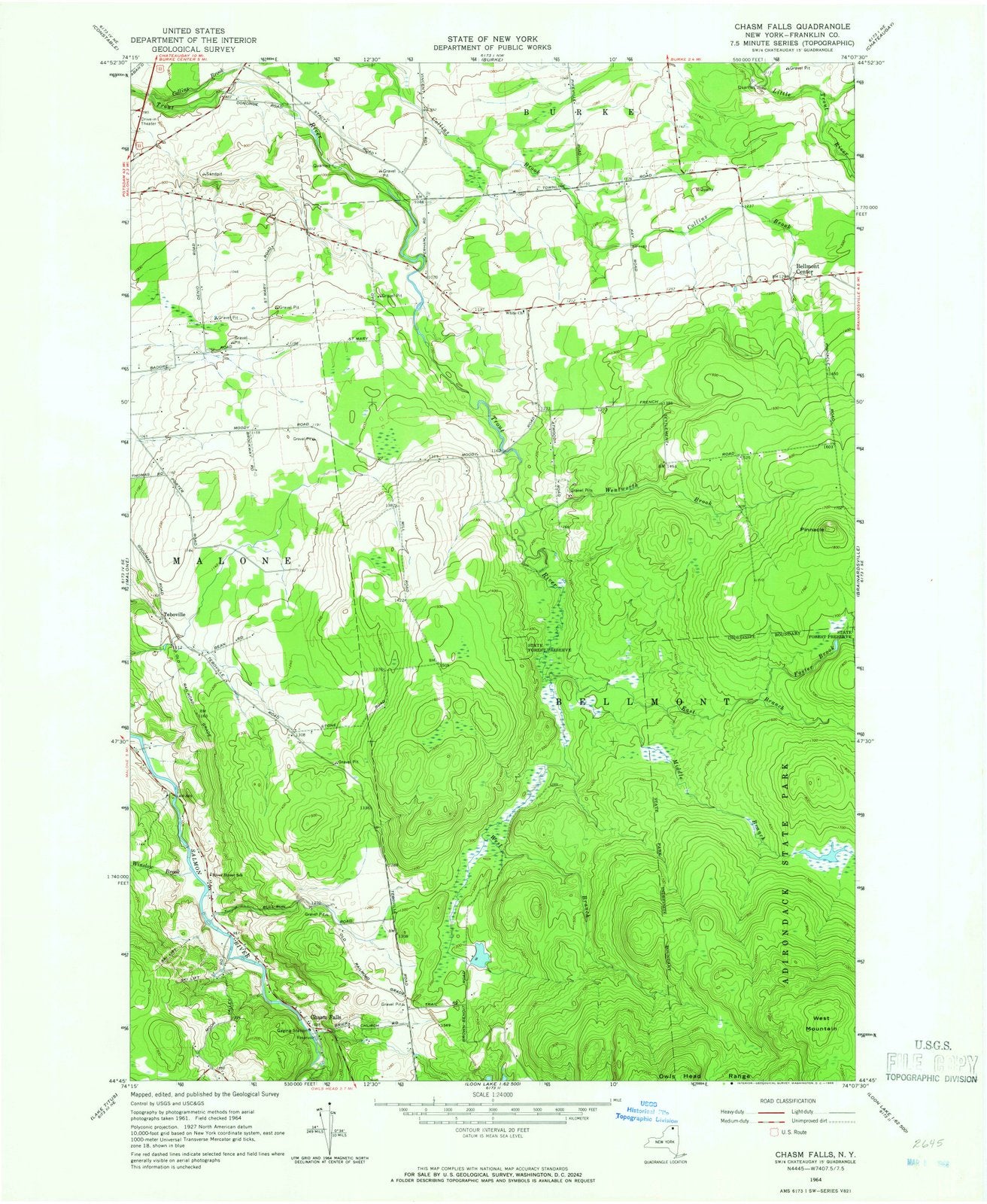 1964 Chasm Falls, NY - New York - USGS Topographic Map