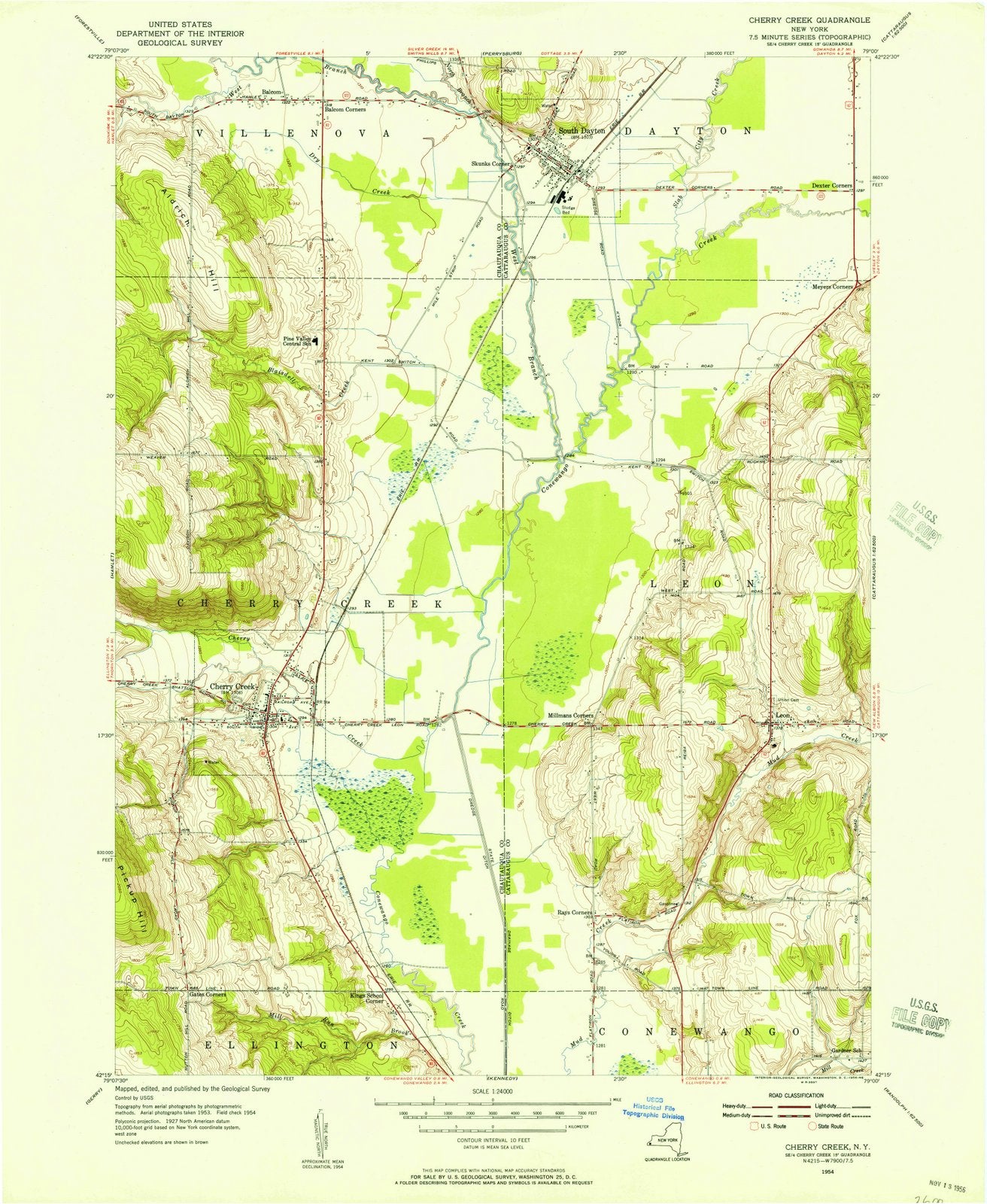 1954 Cherry Creek, NY - New York - USGS Topographic Map