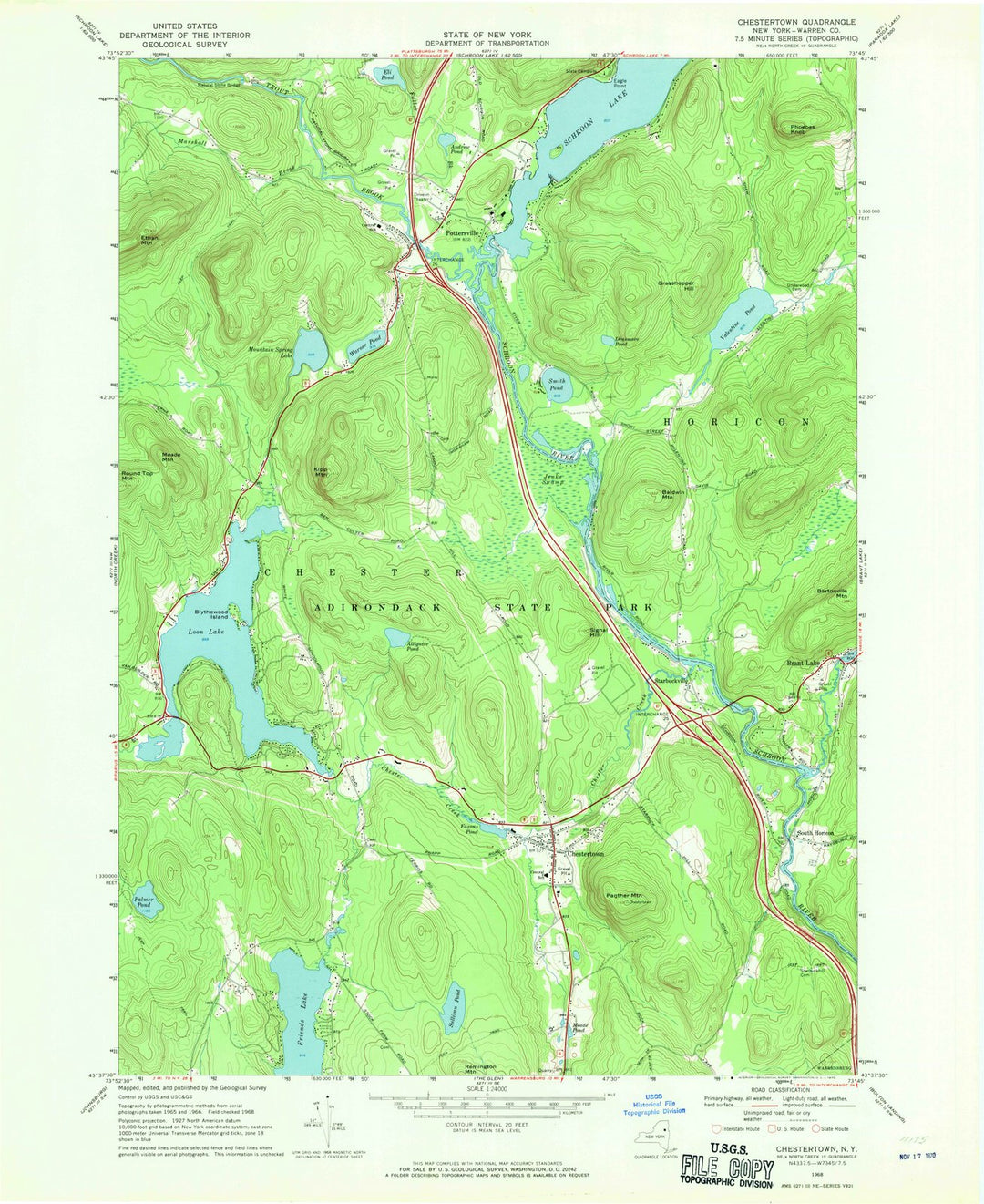 1968 Chestertown, NY - New York - USGS Topographic Map