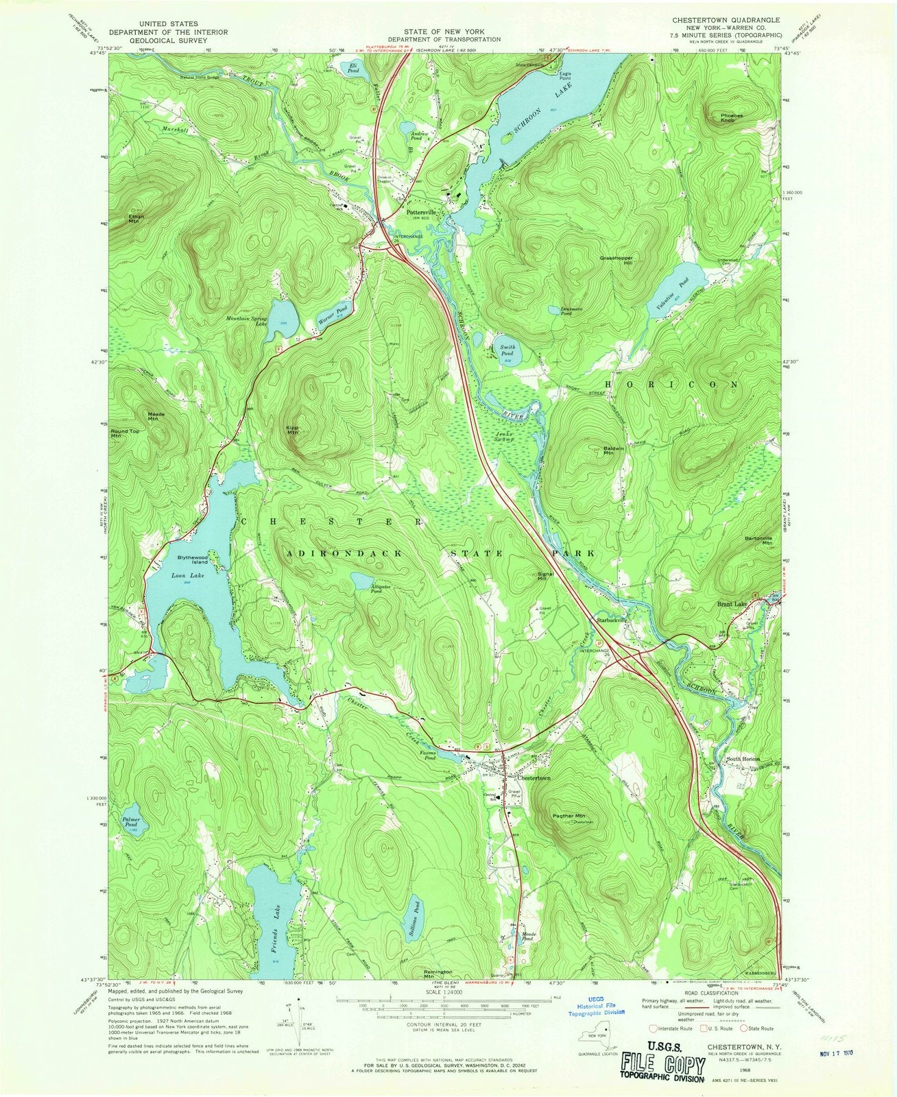 1968 Chestertown, NY - New York - USGS Topographic Map