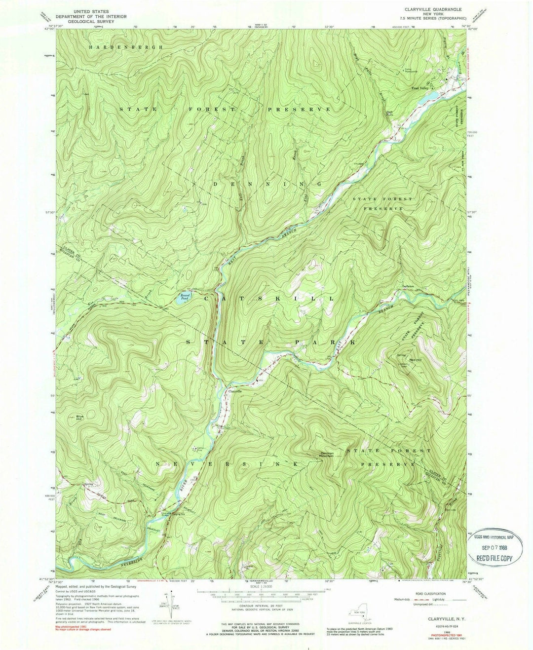 1966 Claryville, NY - New York - USGS Topographic Map