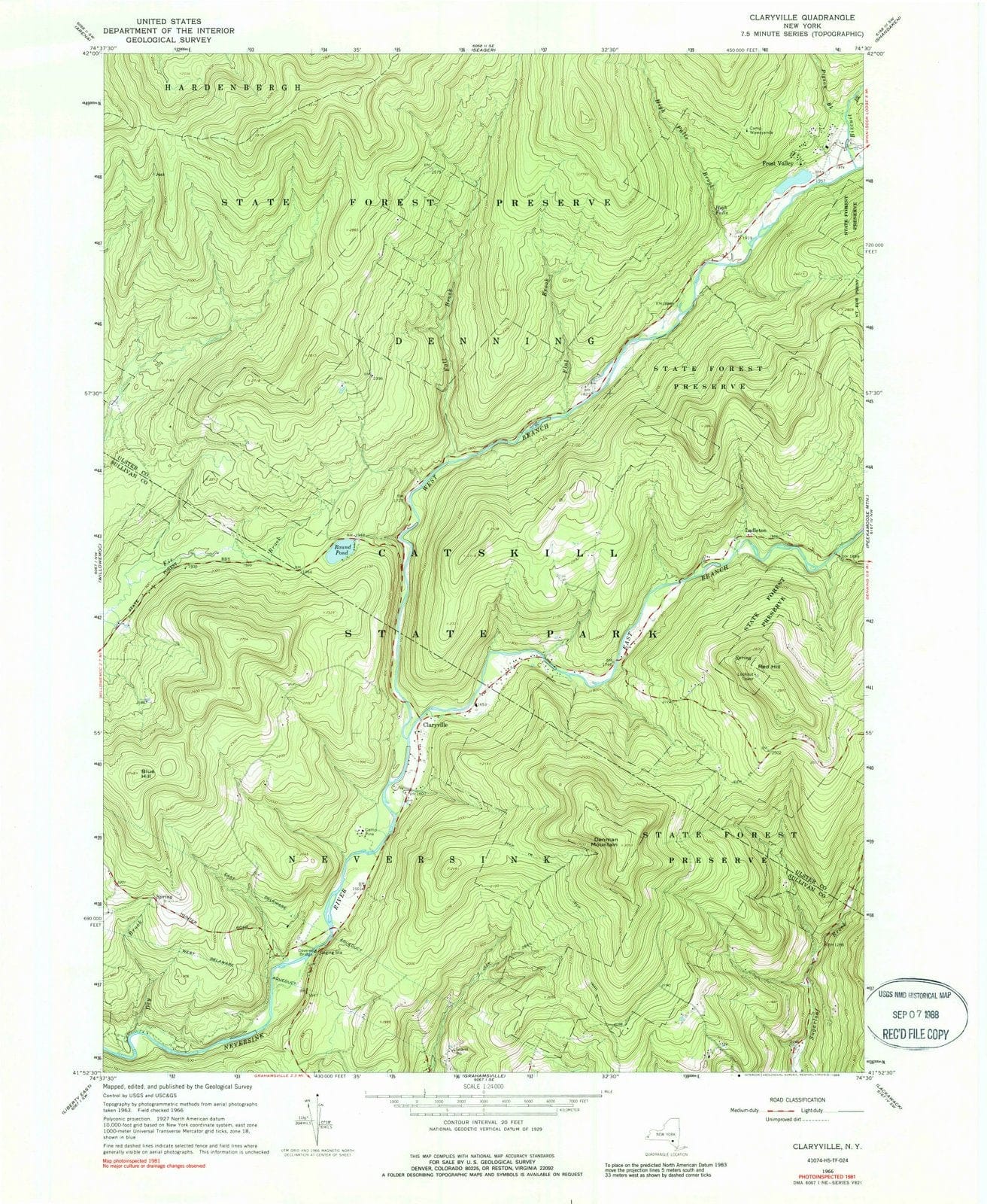 1966 Claryville, NY - New York - USGS Topographic Map