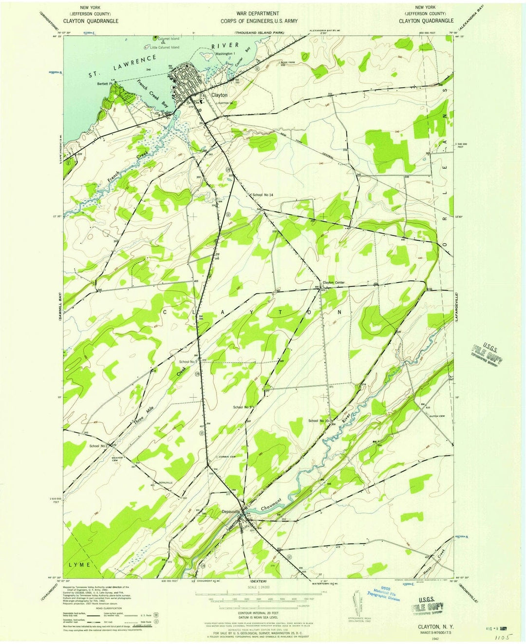 1942 Clayton, NY - New York - USGS Topographic Map