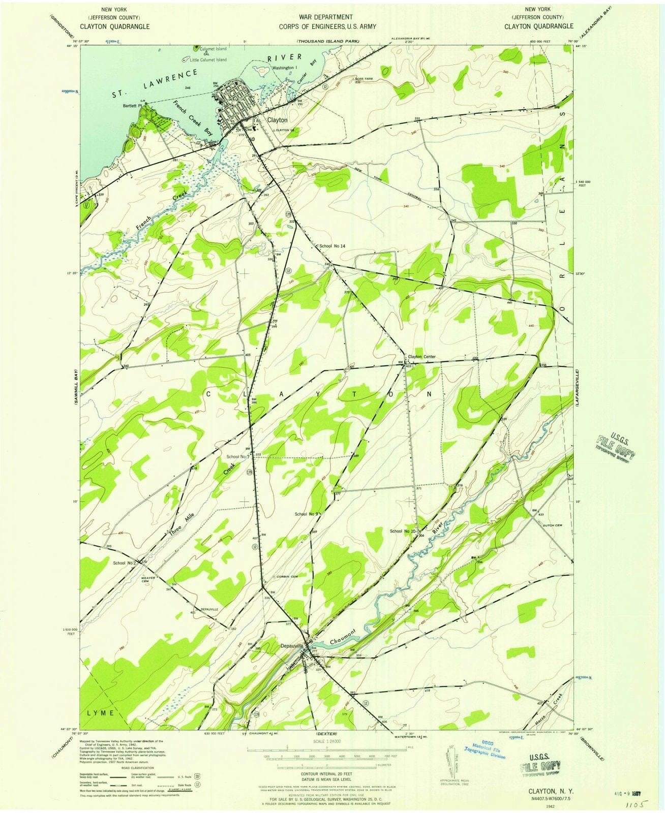1942 Clayton, NY - New York - USGS Topographic Map