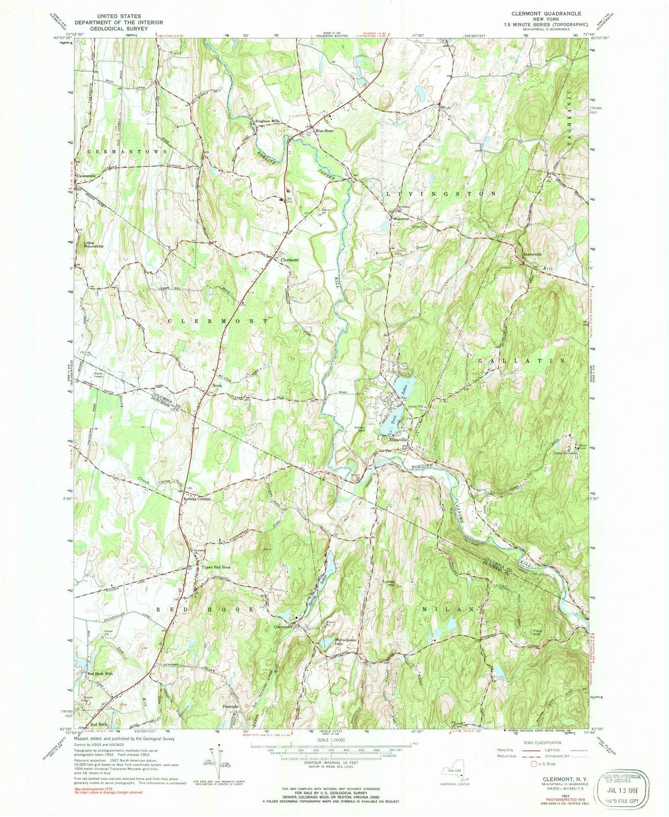1963 Clermont, NY - New York - USGS Topographic Map