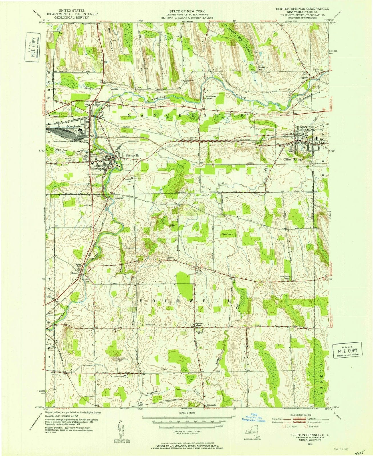 1951 Clifton Springs, NY - New York - USGS Topographic Map