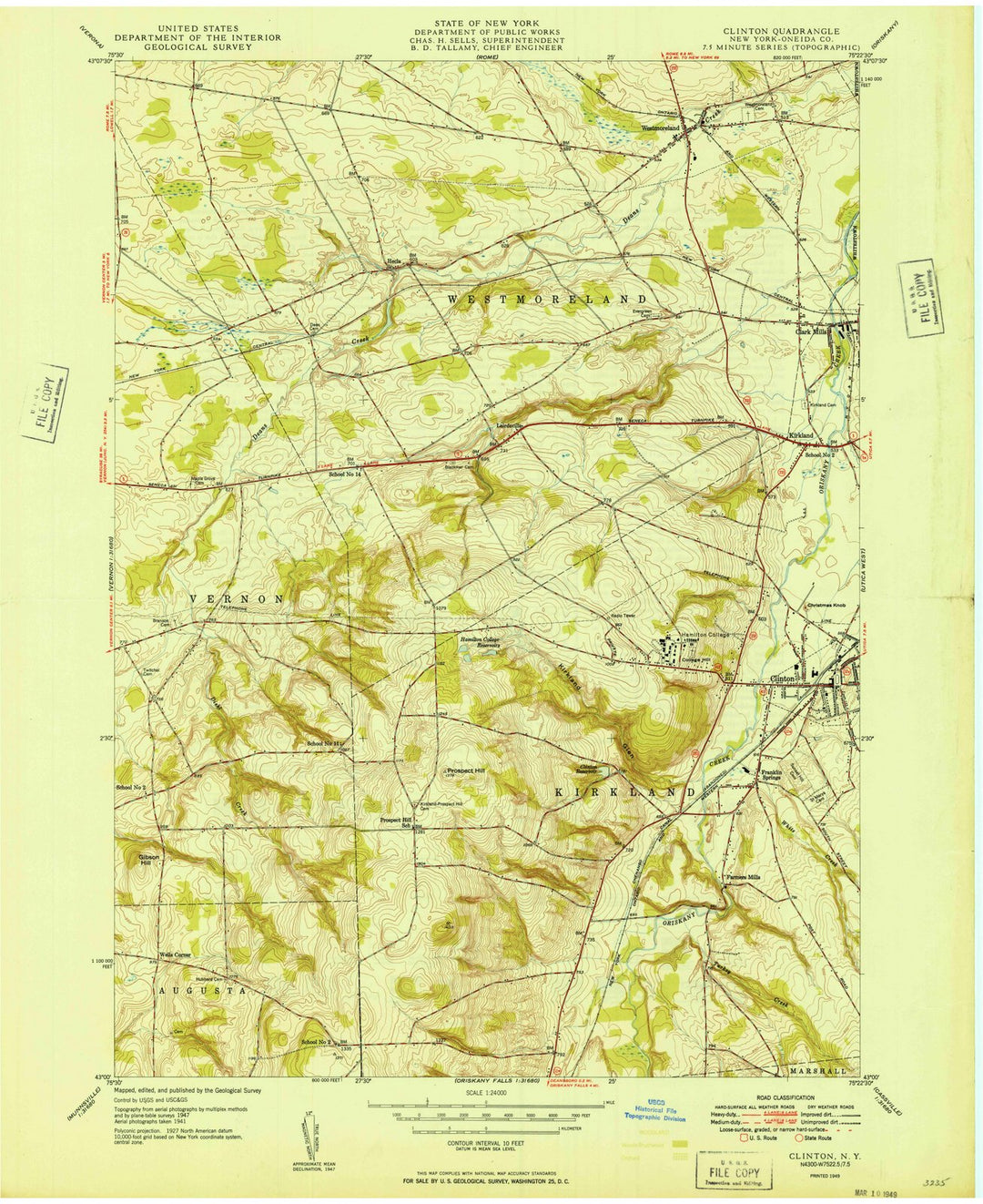1949 Clinton, NY - New York - USGS Topographic Map